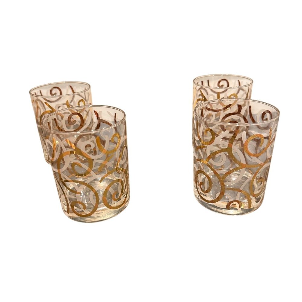 Culver Vintage MCM  22 KT Gold Swirl Design Glasses Made In USA Set of 4 New In